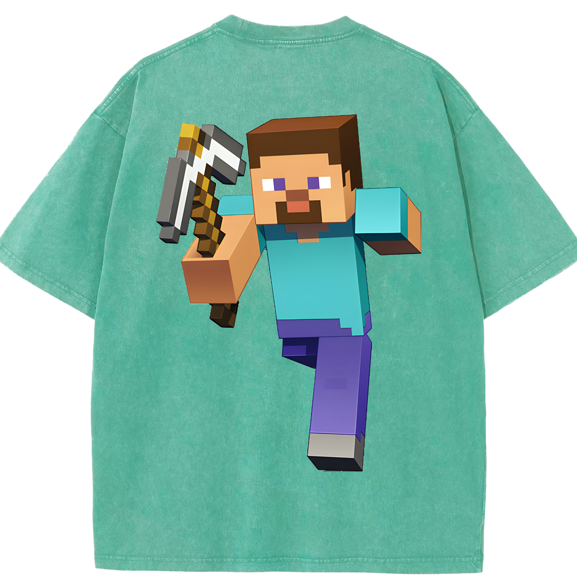 （画像用） マインクラフト ブロックの世界 Minecraft MC Block world 綿100% ヴィンテージ風 半袖Tシャツ（背面プリント）
